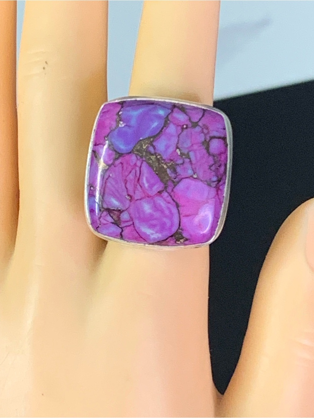 Vintage Large Purple Mojave Turquoise 925 Sterling Silver Statement Ring / 8.1/2